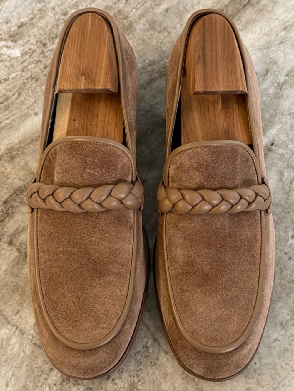 Gianvito Rossi Massimo Suede Slip On Loafers Size 43 US 10 Camel Brown Braided